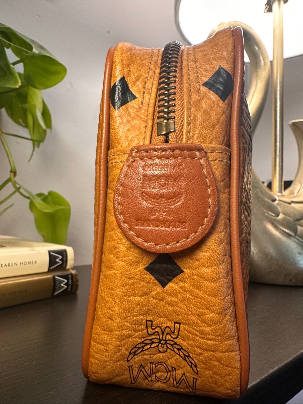 MCM Cognac Visetos Logo Leather Pouch - Picture 5 of 12